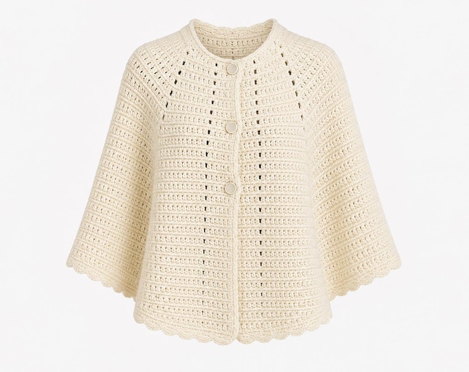 1950s Mini Poncho | Ivory Knit Wool Blend Fabric | Wedding Shrug | OSFA