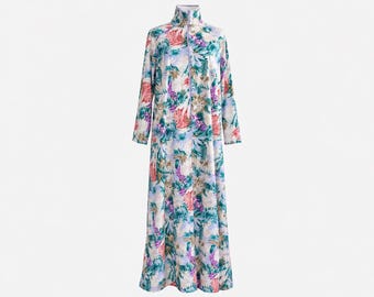 1970s Elaine Sklar Maxi Dress | Colorful Floral Fabric | Will Fit Medium and Large