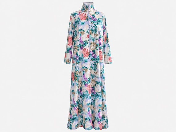 1970s Elaine Sklar Maxi Dress | Colorful Floral Fabric | Will Fit Medium and Large