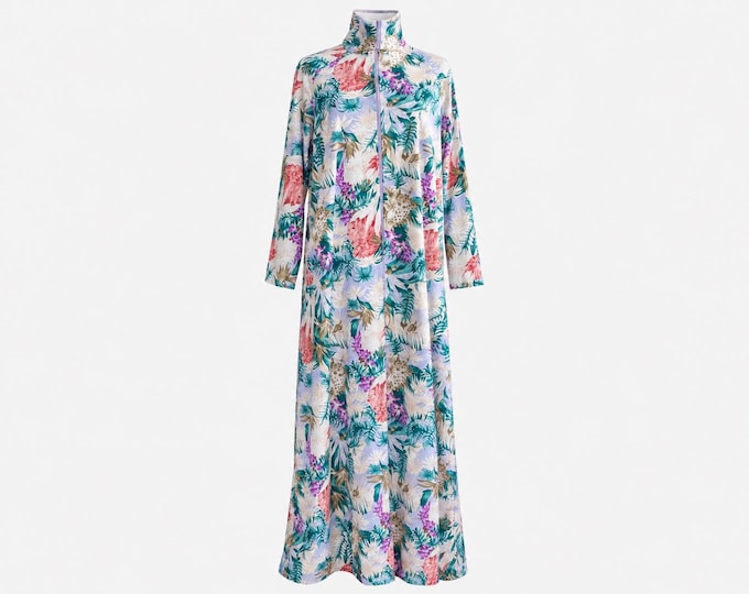1970s Elaine Sklar Maxi Dress | Colorful Floral Fabric | Will Fit Medium and Large