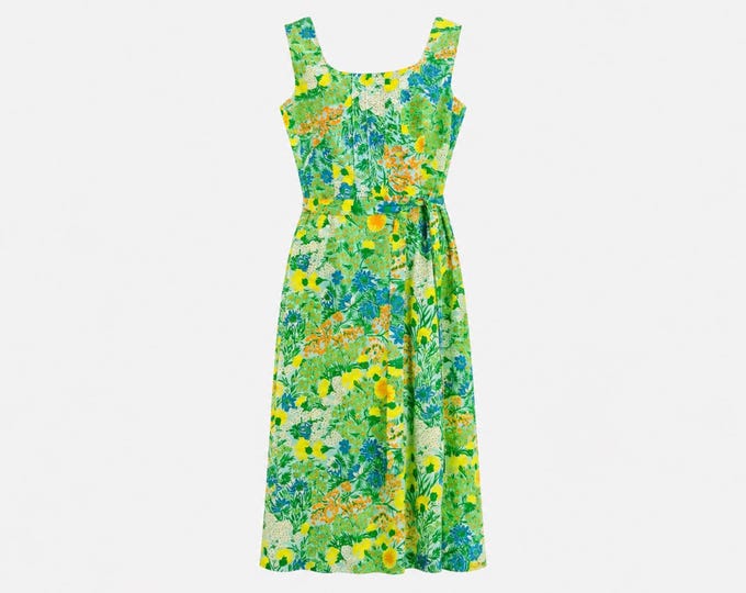 1970s Seawaves Mini Sundress | Green Botanical Print | Will Fit Size Medium