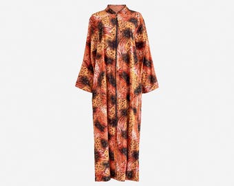 1980s Cabernet Maxi House Dress | Cotton Animal Print | Size Medium