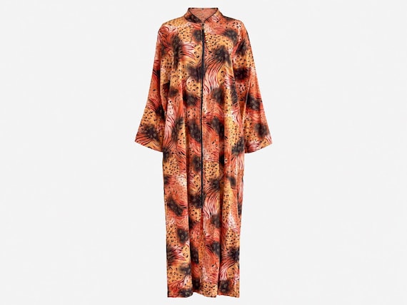 1980s Cabernet Maxi House Dress | Cotton Animal Print | Size Medium