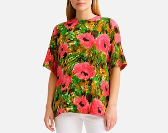 1980s Argenti Floral Silk Blouse: Vintage Designer Top