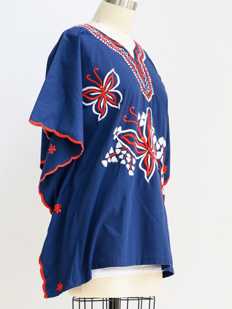 Vintage mini caftan from the 1970s. Embroidered with butterflies. Pool, beach, 4th of July, Memorial Day. Vintage preppy. Palm Royale. image 7