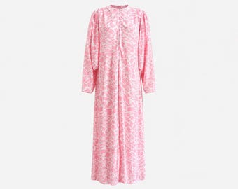 1980s David Brown California Maxi Dress with Draped Sleeves | Pink Floral with Angel Sleeves | Size Medium