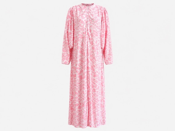 1980s David Brown California Maxi Dress with Draped Sleeves | Pink Floral with Angel Sleeves | Size Medium