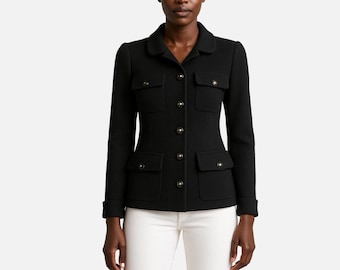 Vintage CHANEL Black Wool Blazer | Classic Tailored Jacket, Size 40