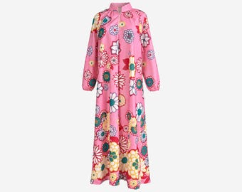 1970s Super Mod Floral Maxi Dress | Nehru Collar | Will Fit Large/extra-large