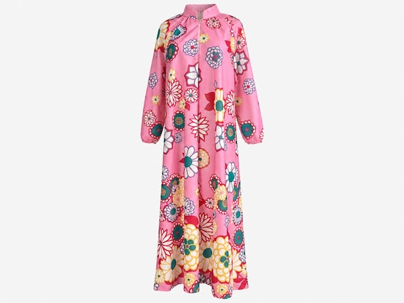 1970s Super Mod Floral Maxi Dress | Nehru Collar | Will Fit Large/extra-large