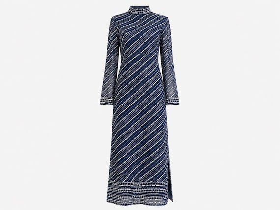 1970s Malcolm Starr for Bill Tice Beaded Silk Maxi Gown | Heavily Beaded | Size 12