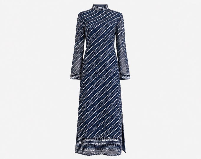 1970s Malcolm Starr for Bill Tice Beaded Silk Maxi Gown | Heavily Beaded | Size 12