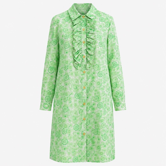 Green and White Tuxedo Frill Shirtdress from the 1960s