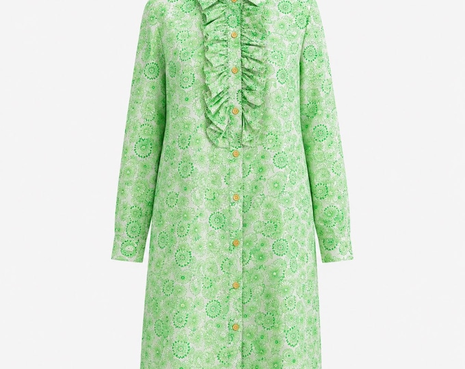 Green and White Tuxedo Frill Shirtdress from the 1960s