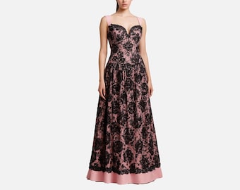 Vintage 1950's Medium Black Lace Overlay & Pink Satin A Line Prom Dress  With Wide Straps - Etsy