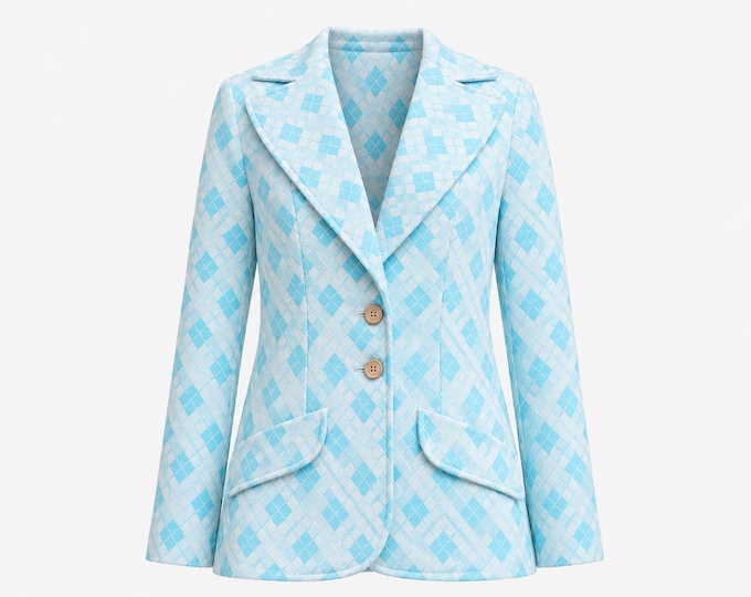 1960s Argyle Plaid Double Knit Blazer | Dagger Collar | Will Fit 6, 8, 10