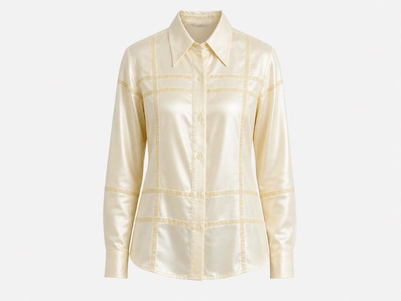 1980s Susan Bristol Dressy Blouse | Gold Thread Plaid Organza Fabric | Size 10