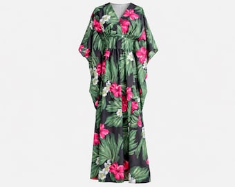 1960s Royal Creations Hawaiian Floral Caftan | Muumuu Maxi | OSFA