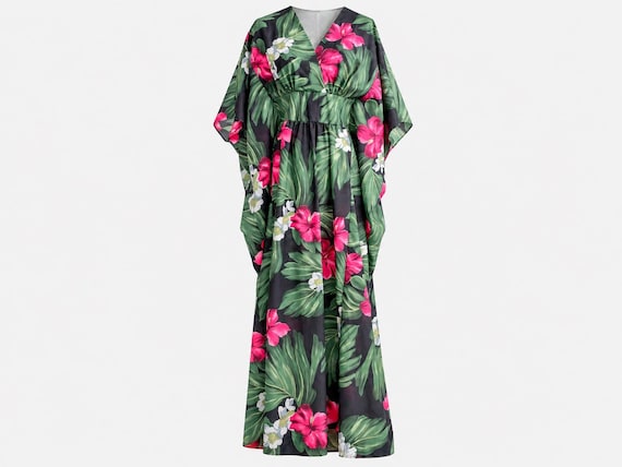 1960s Royal Creations Hawaiian Floral Caftan | Muumuu Maxi | OSFA