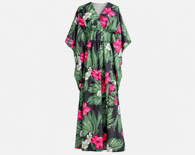 1960s Royal Creations Hawaiian Floral Caftan | Muumuu Maxi | OSFA