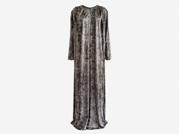 1970s David Brown for Saks Fifth Avenue Maxi Dress | Metallic Snakeskin Lamé Fabric | Size Large