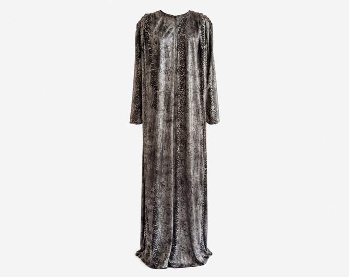 1970s David Brown for Saks Fifth Avenue Maxi Dress | Metallic Snakeskin Lamé Fabric | Size Large