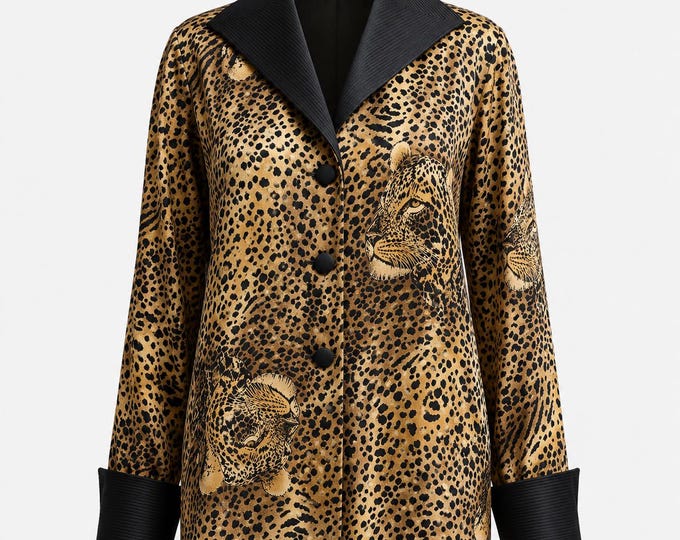 1980s Francesca of Damon Silk Cheetah Print Blouse | Quilted Collar and Cuffs | Size 8
