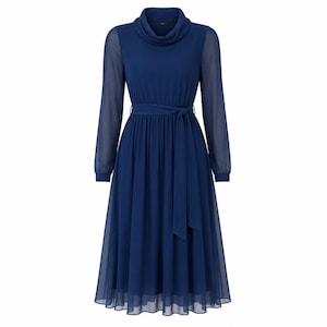 long sleeve formal dresses amazon Navy Blue Turtleneck Dress Occasion:WINTER