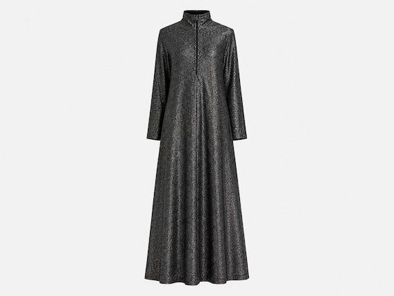 1970s Marilyn Loungewear Maxi Dress | Black and Silver Lurex | Will Fit Petite Small and Petite Medium