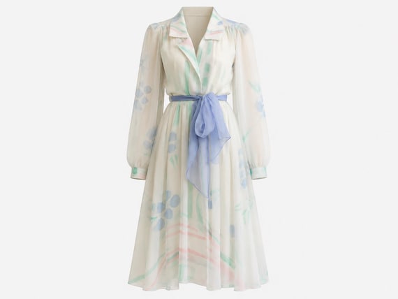 1970s I. Magnin Chiffon Swing Midi Shirt Dress | Vintage 11/12 (Modern Size 6/8)