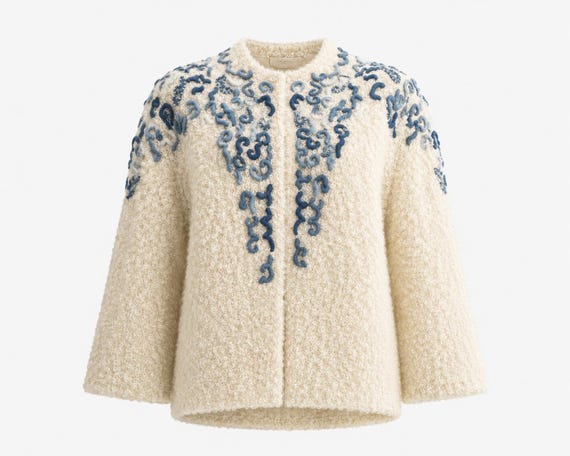 1950s Roy H. Bjorkman Wool Embroidered Cardigan | Curly Lamb Bouclé Sweater | Will Fit Small and Medium