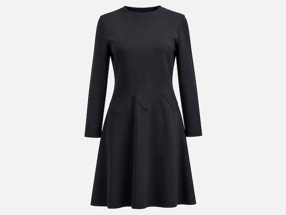 1970s Kay Windsor Wool Piqué Little Black Dress | A-Line Silhouette | Size Medium