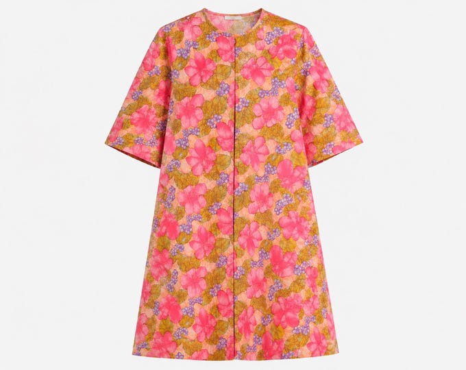 1970s Lazy U Mini House Dress | Quilted Floral 3D Fabric | Will Fit Medium and Large