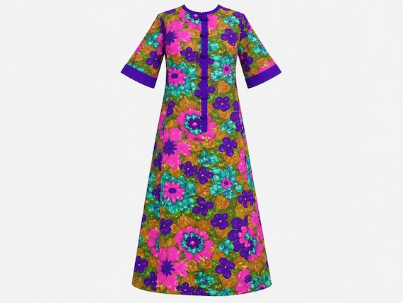 1960s Andrade Psychedelic Floral Maxi Dress | Hawaiian Flower Power | Size Medium