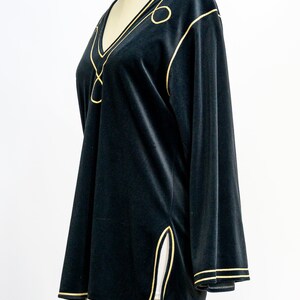 Vintage Bill Tice velvet tunic from the 1980s. Stunning black tunic with gold piping. Luxurious and soft. Wear with leggings for a chic look image 8