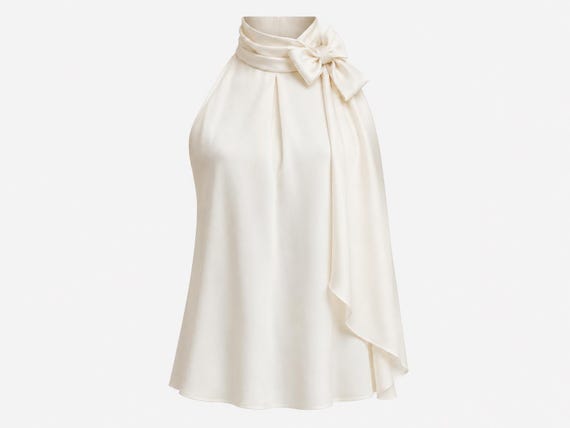 1990s Jackie Rogers Silk Organza Sleeveless Blouse | Huge Bow Neck | Size 6