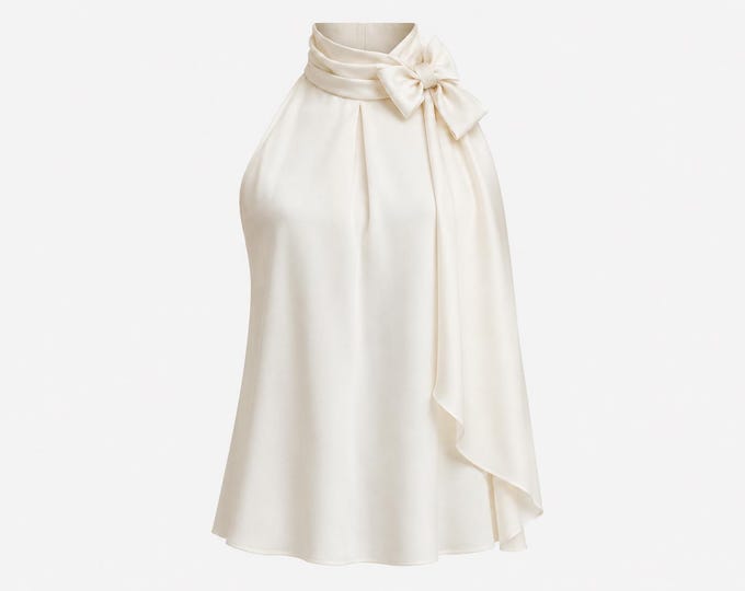 1990s Jackie Rogers Silk Organza Sleeveless Blouse | Huge Bow Neck | Size 6