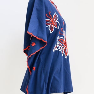 Vintage mini caftan from the 1970s. Embroidered with butterflies. Pool, beach, 4th of July, Memorial Day. Vintage preppy. Palm Royale. image 8