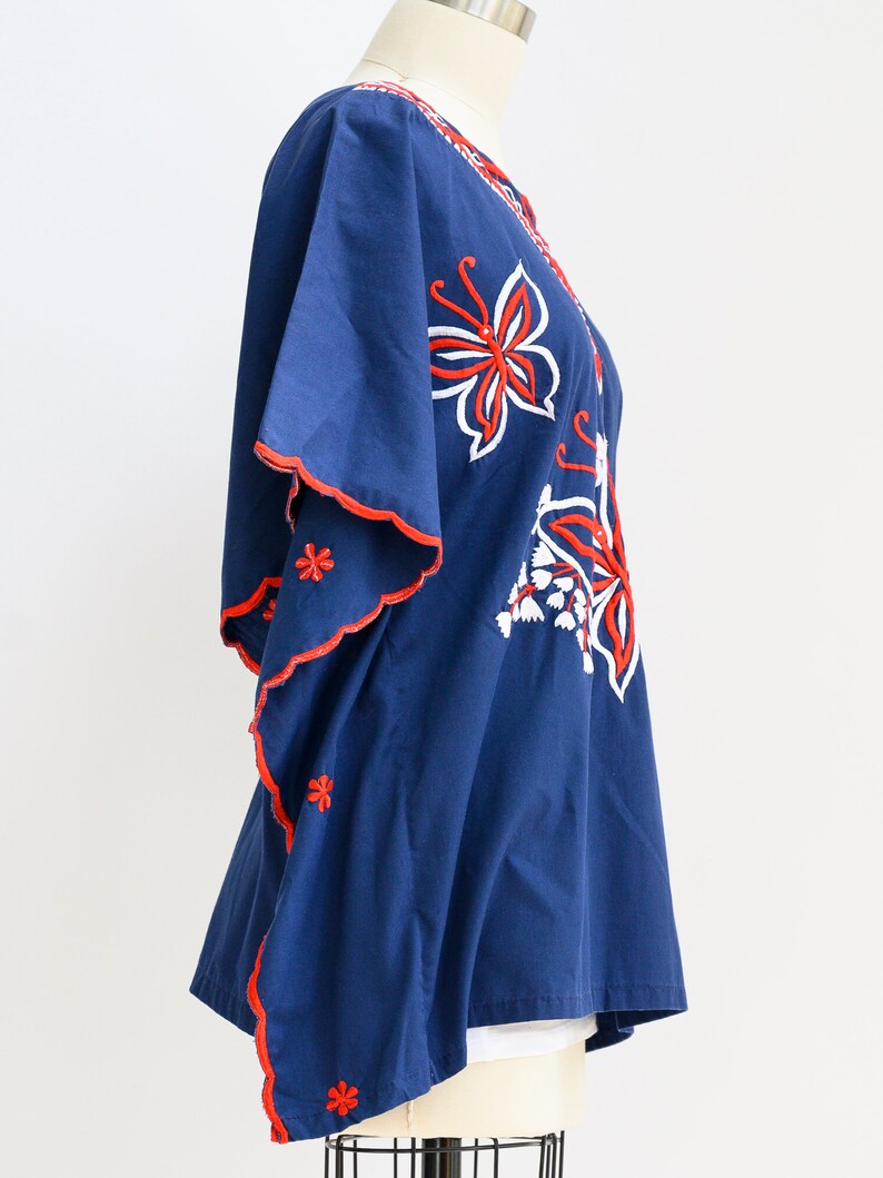 Vintage mini caftan from the 1970s. Embroidered with butterflies. Pool, beach, 4th of July, Memorial Day. Vintage preppy. Palm Royale. image 8