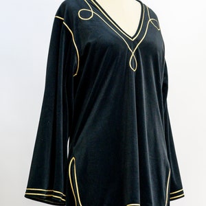 Vintage Bill Tice velvet tunic from the 1980s. Stunning black tunic with gold piping. Luxurious and soft. Wear with leggings for a chic look image 3