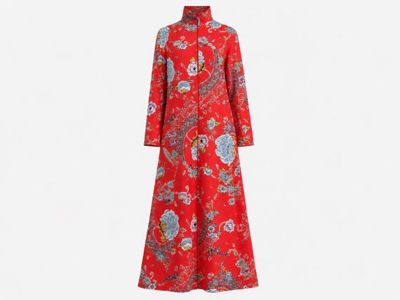 1970s Komar Maxi Dress | Red Floral Pattern | Will Fit Small and Medium