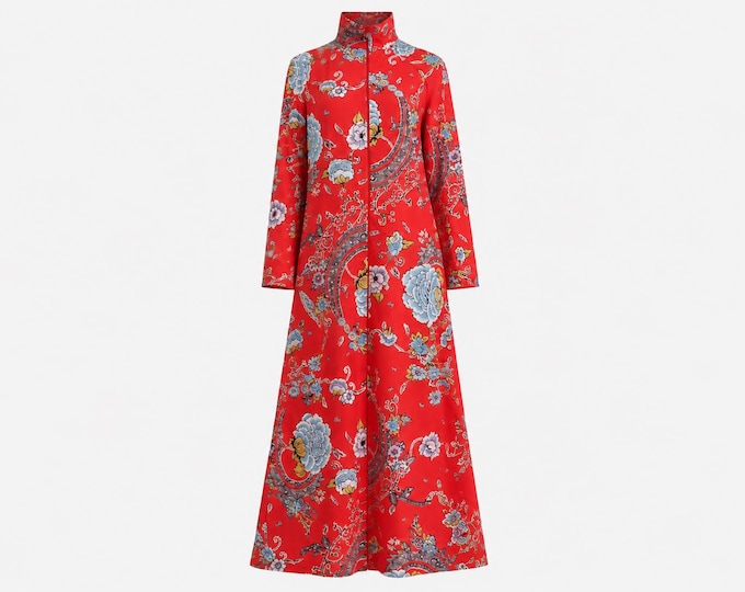 1970s Komar Maxi Dress | Red Floral Pattern | Will Fit Small and Medium