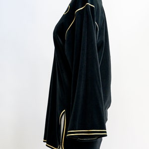 Vintage Bill Tice velvet tunic from the 1980s. Stunning black tunic with gold piping. Luxurious and soft. Wear with leggings for a chic look image 7