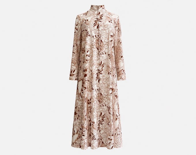 1970s Maxi Dress | Brown and Ivory Floral Fabric | Size Medium