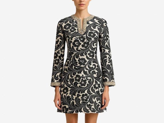 1960s Bob Bugnand Couture Mini Dress: Black Silve… - image 1