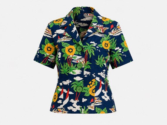 1970s Tropical Hawaiian Shirt | Vintage Cotton Surfboard Print