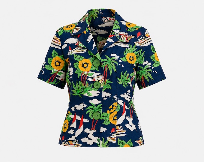 1970s Tropical Hawaiian Shirt | Vintage Cotton Surfboard Print