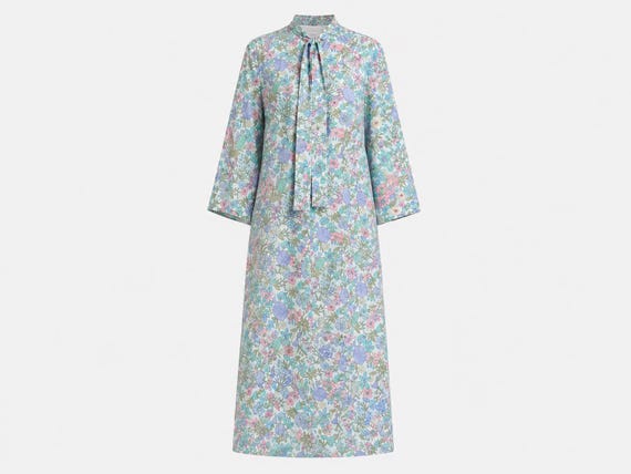 1960s Fashions by Marilyn Maxi Dress | Pastel Blue and Pink 3D Floral | Will Fit Medium and Large