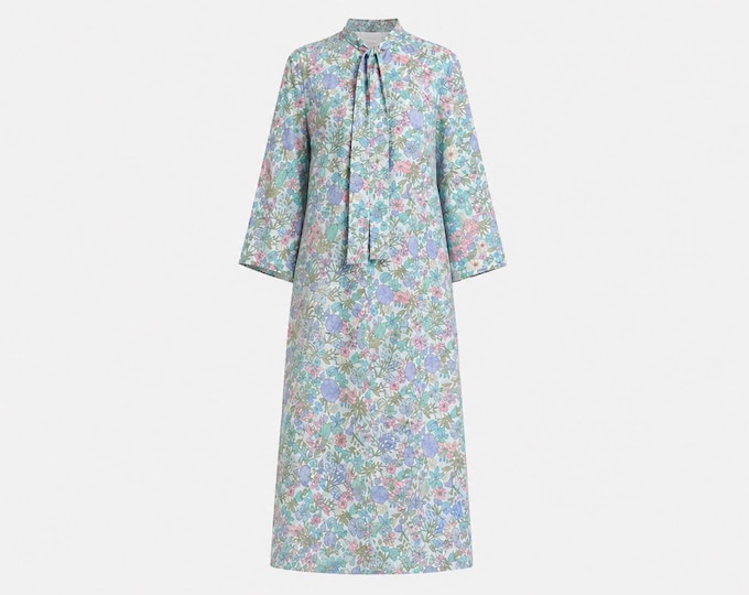 1960s Fashions by Marilyn Maxi Dress | Pastel Blue and Pink 3D Floral | Will Fit Medium and Large