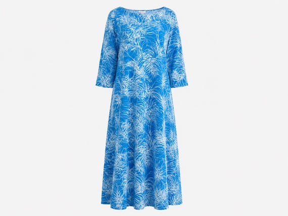 1960s Two Potato Laguna Beach Maxi Dress |  Blue & White Tropical Print | Size Large